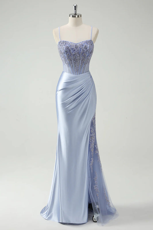 OKBBN mermaid decal slit long evening gown