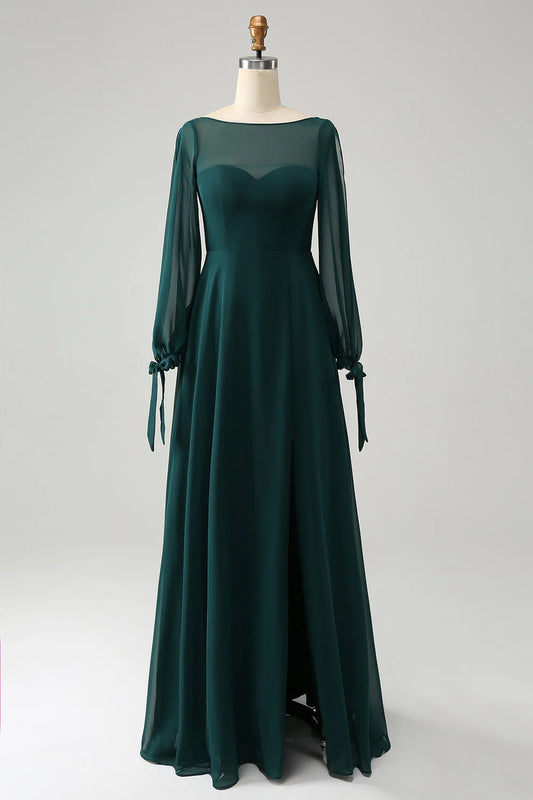 OKBBN A-line slit chiffon bridal mother dress