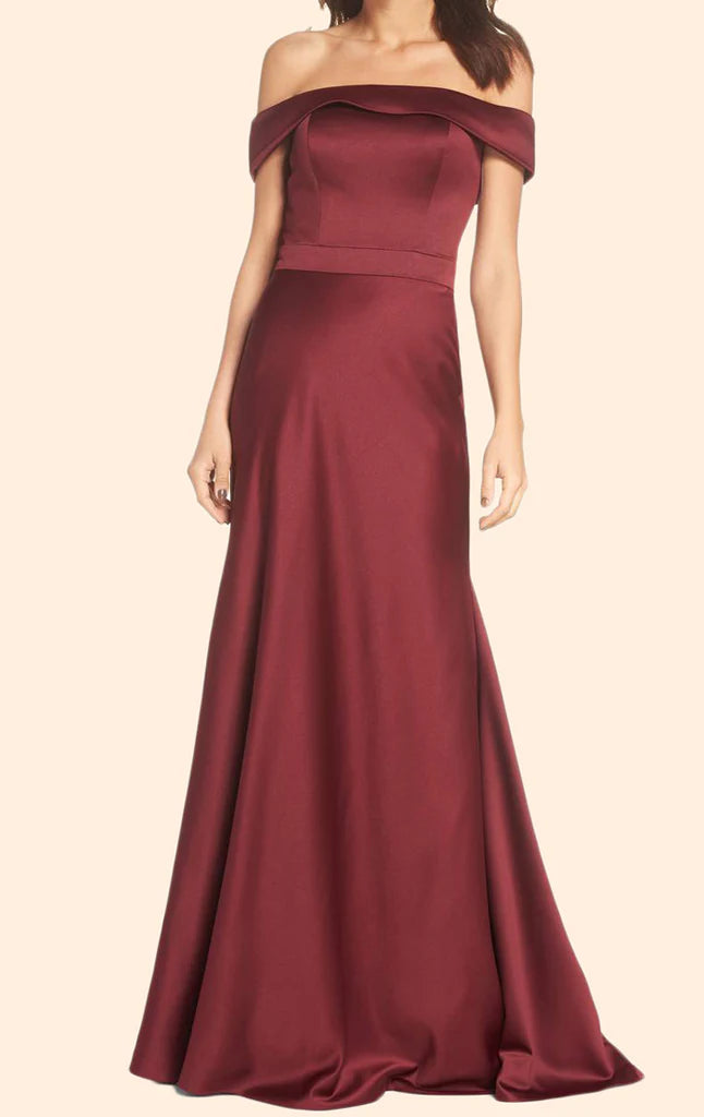 OKBBN Tight Off Shoulder Long Satin Formal Ball Dress