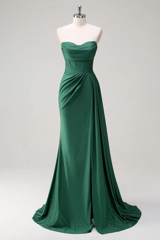 OKBBN mermaid off shoulder pleated tight corset long evening gown