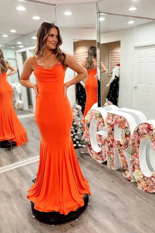 OKBBN mermaid off shoulder sleeveless beaded pleated back zipper and floor dance dress