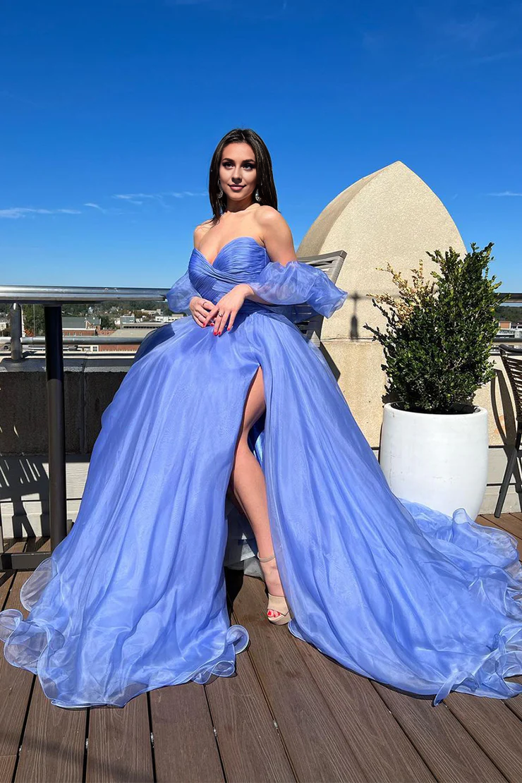 OKBBN charming sweetheart organza slit ball dress