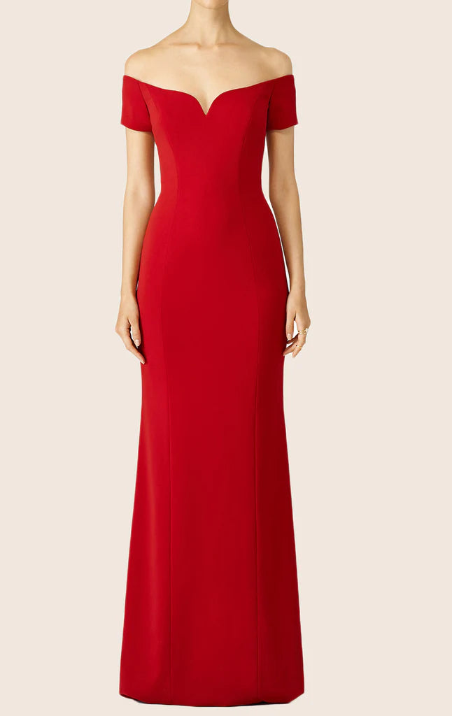 OKBBN off shoulder plain knit long ball gown