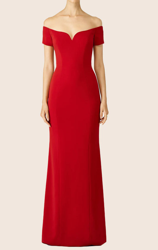 OKBBN off shoulder plain knit long ball gown