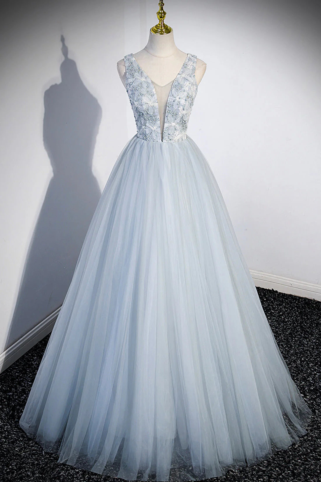 OKBBN elegant and cute V-neck chiffon long ball dress