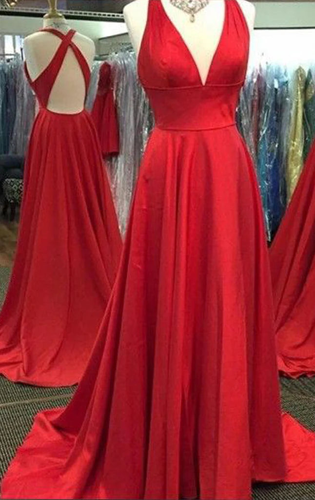 OKBBN sexy deep V-neck satin long formal ball dress