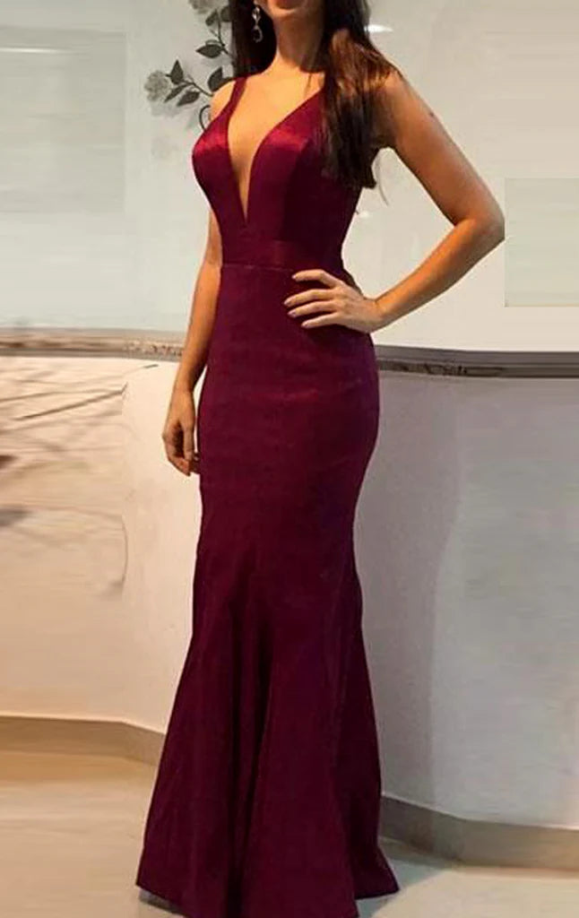 OKBBN Tight V-neck Long Formal Ball Dress