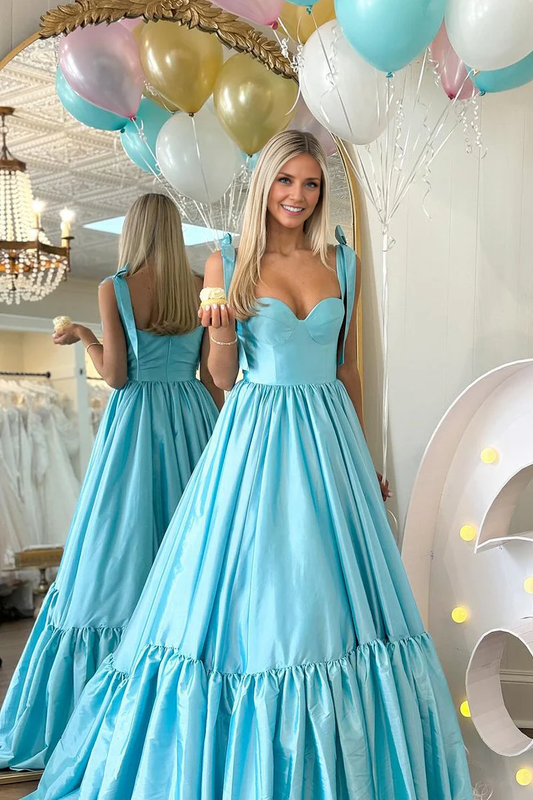 OKBBN A-line Sweetheart Satin Lotus Leaf Edge Dance Dress