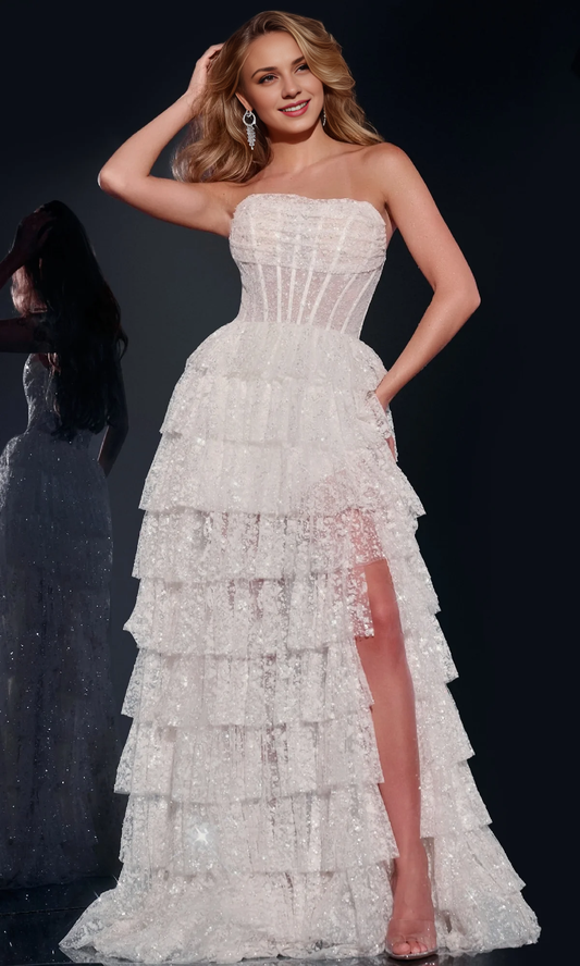 OKBBN strapless sequined transparent tight corset layered ball dress