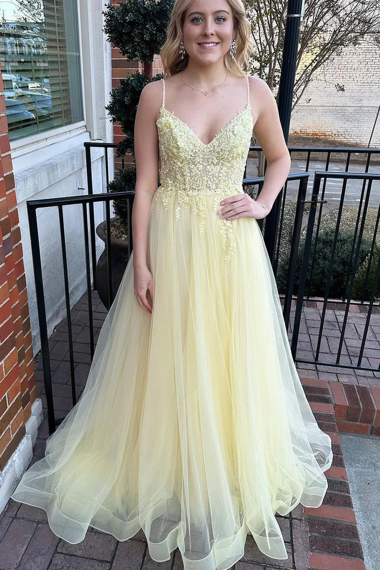 OKBBN Cute A-line V-neck Chiffon Ball Dress with Stickers