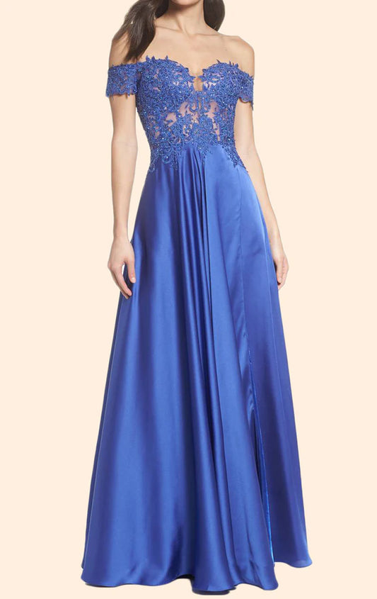 OKBBN Off Shoulder Lace Chiffon Long Formal Ball Dress