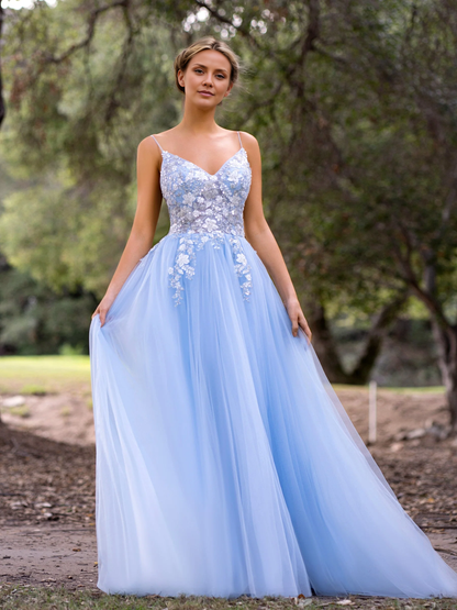 OKBBN deep V-neck applique and lace chiffon dance dress