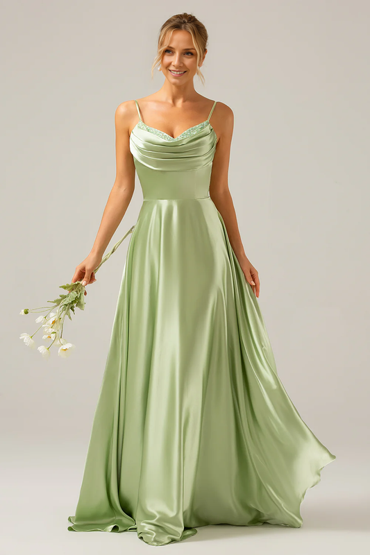 OKBBN A-line scarf collar satin long bridesmaid dress