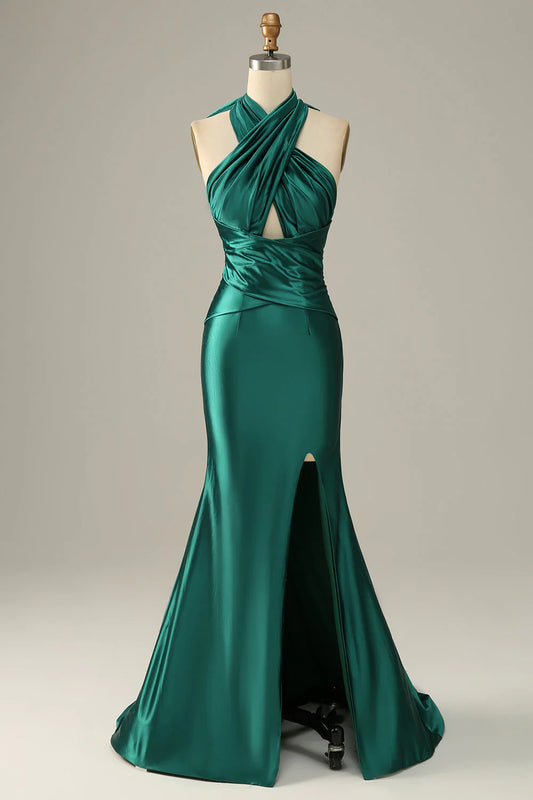 OKBBN backless lace up slit mermaid party dress