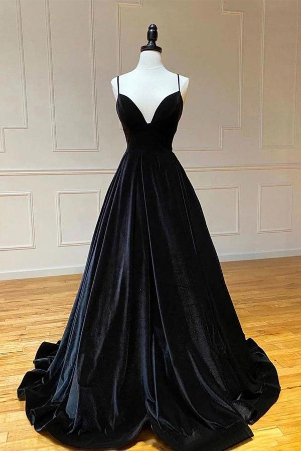 OKBBN Simple Strap Sleeveless Velvet Long Ball Dress