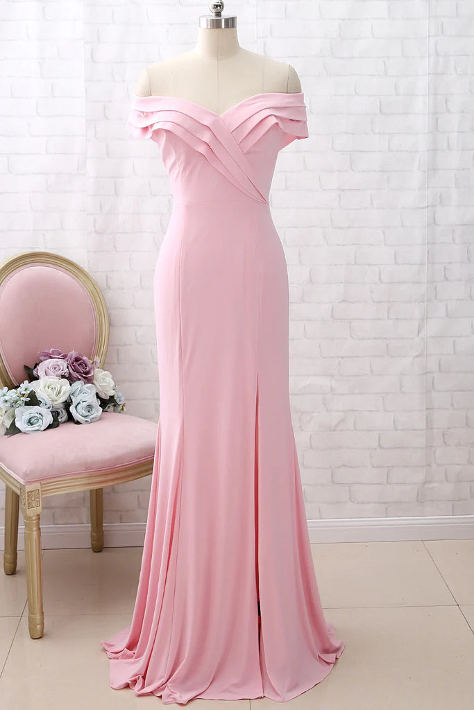 OKBBN Off Shoulder Knitted Mermaid Formal Split Ball Dress