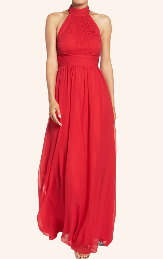 OKBBN backless high neck chiffon long ball gown
