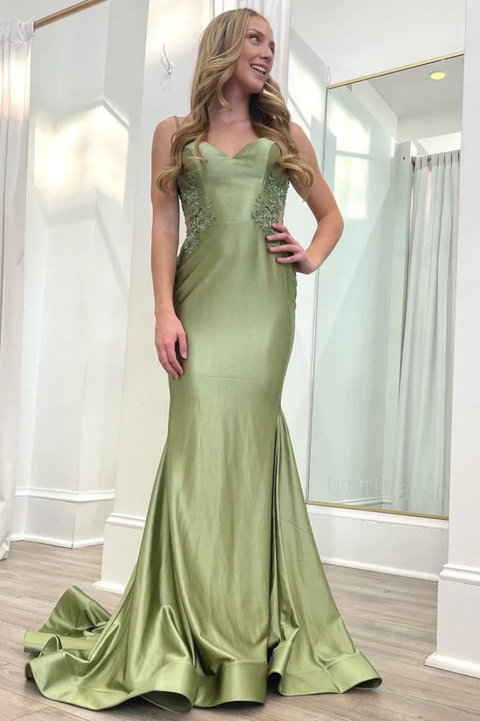 OKBBN Fashion Modern Mermaid Sweetheart Collar Thin Strap Sleeveless Embroidered Ball Dress