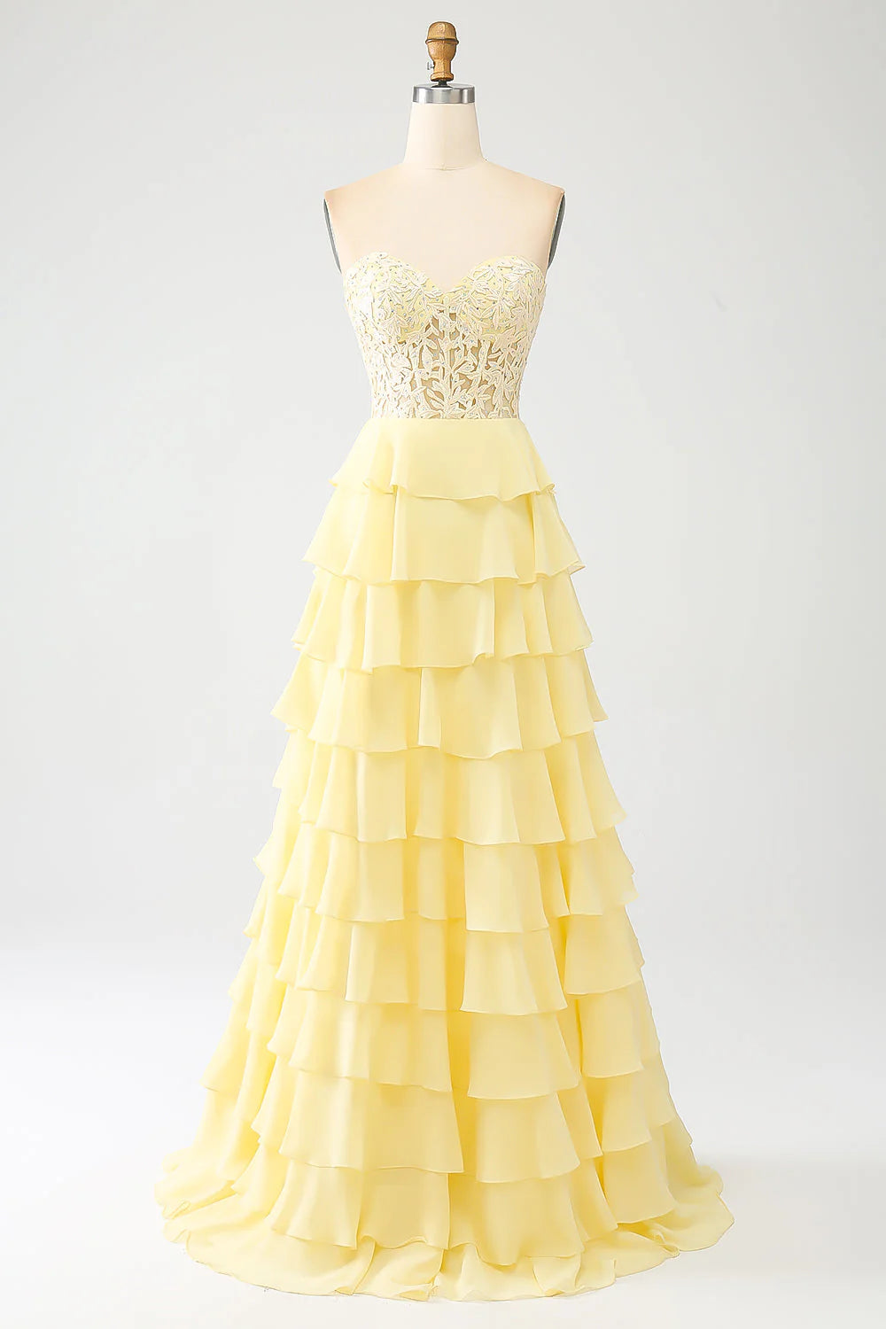 OKBBN A-line Sweetheart Layered Corset Long Ball Dress