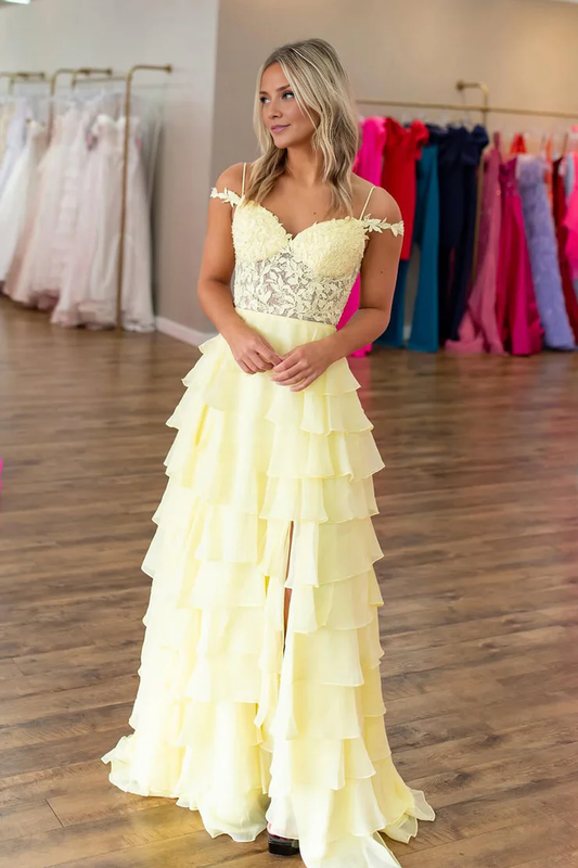 OKBBN Cute A-line Off Shoulder Chiffon Split Ball Dress