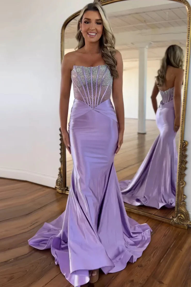 OKBBN Charming Mermaid Round Neck Long Ball Dress