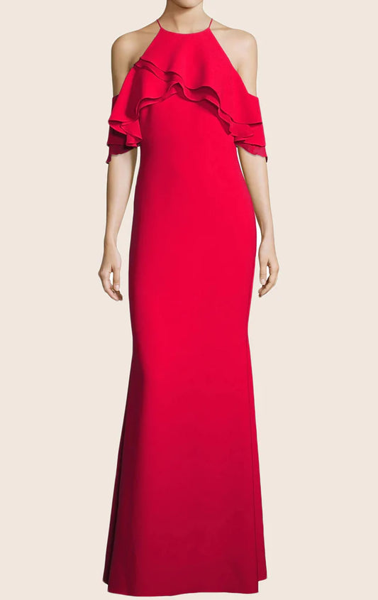 OKBBN off shoulder plain knit long ball gown