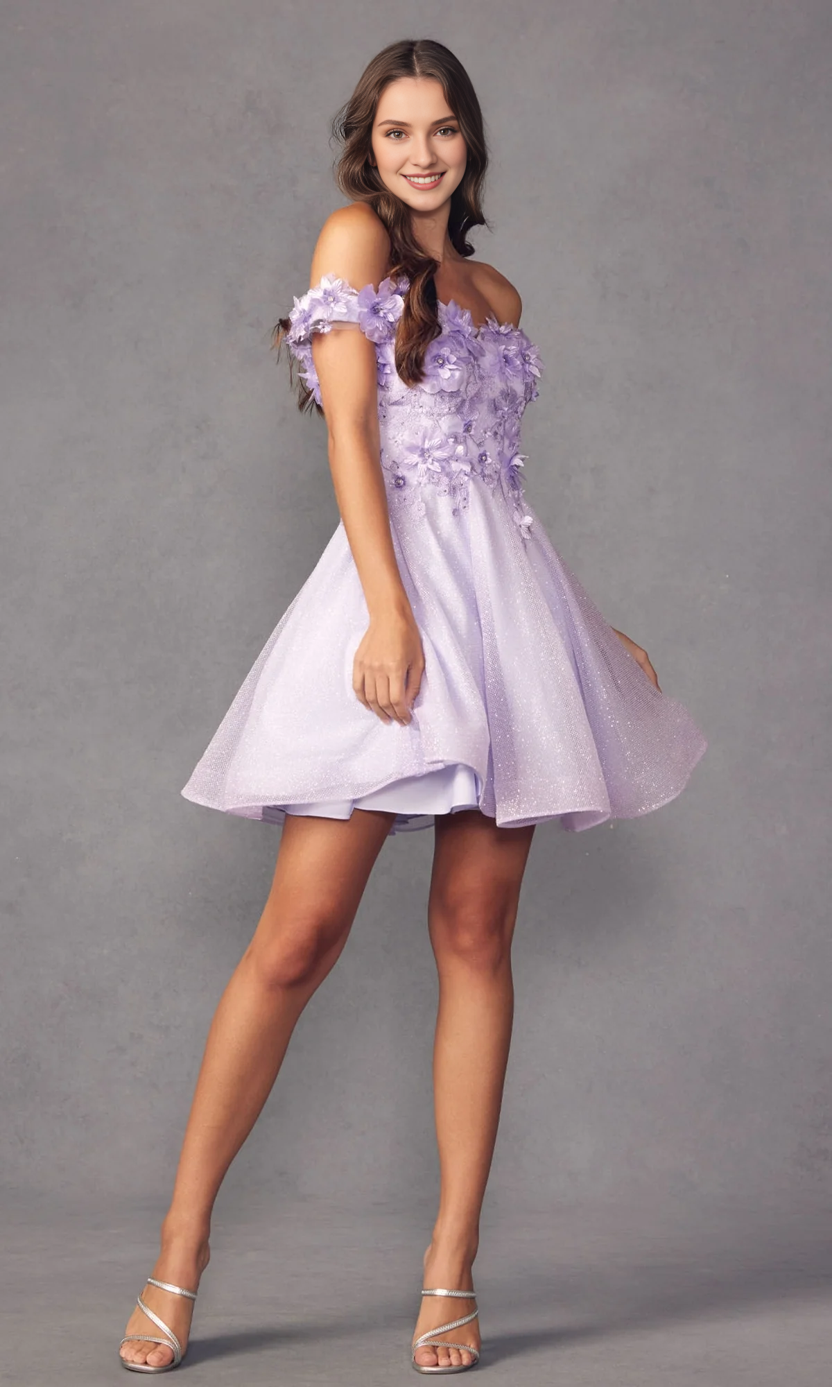 OKBBN beautiful off shoulder A-line short floral transparent sequin Homecoming Dresses