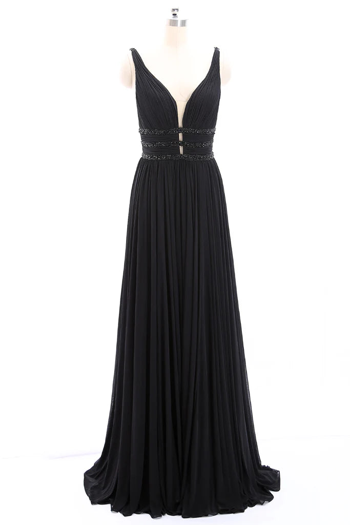 OKBBN Strap Deep V-neck Knitted Long Formal Ball Dress