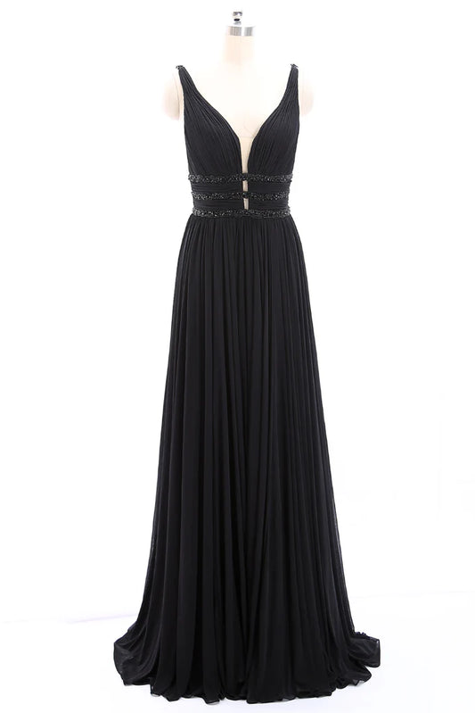 OKBBN Strap Deep V-neck Knitted Long Formal Ball Dress