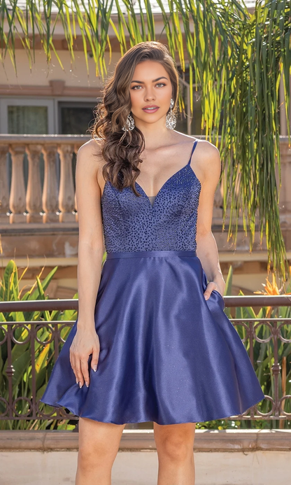 OKBBN sweet short bead V-neck tight corset with slim shoulder straps and waist cinching Homecoming Dresses