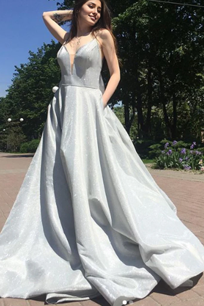 OKBBN Elegant Strap V-neck Long Formal Ball Dress