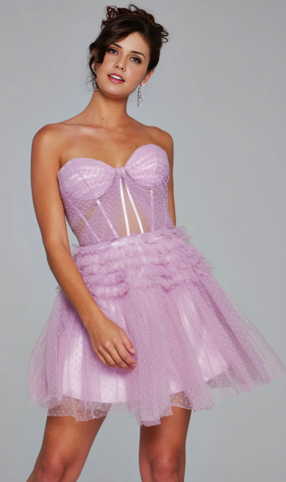 OKBBN strapless sweetheart A-line transparent bone tight corset Homecoming Dresses