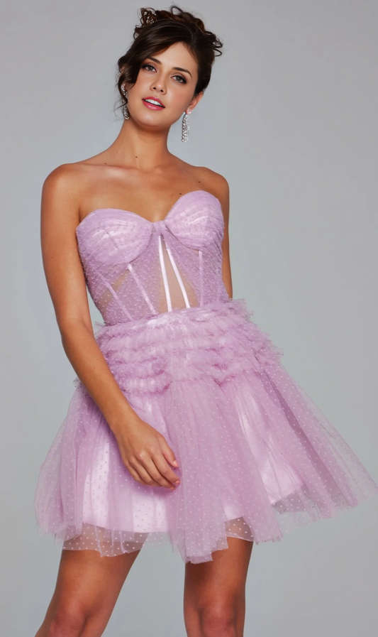 OKBBN strapless sweetheart A-line transparent bone tight corset Homecoming Dresses