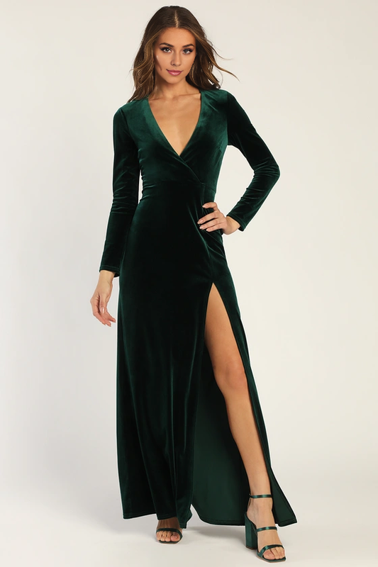 OKBBN Beautiful Velvet Slanted Skirt Ball Dress