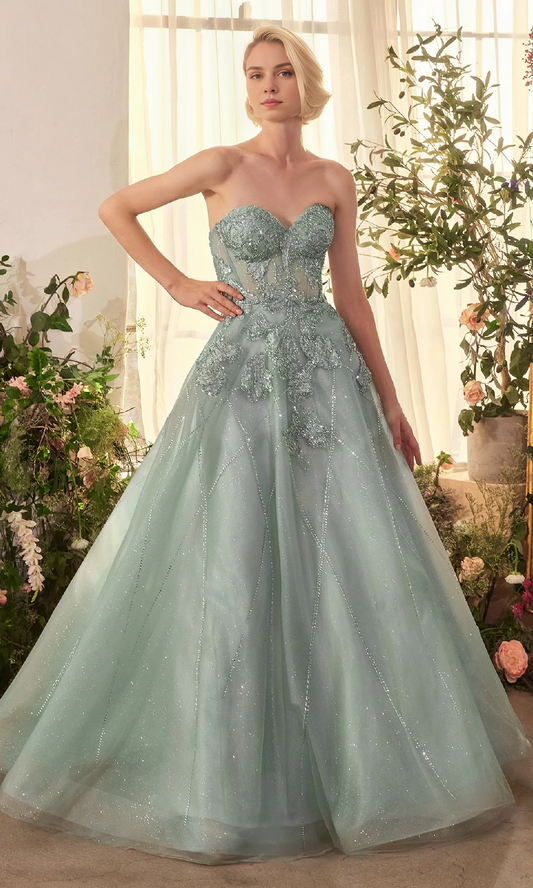 OKBBN Elegant Decal Strapless Long Ball Dress