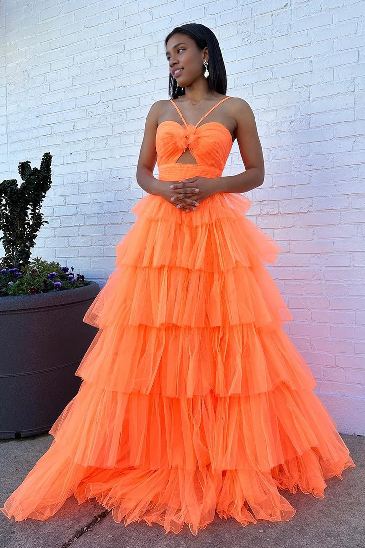 OKBBN Cute Sweetheart Chiffon Layered Long Ball Dress