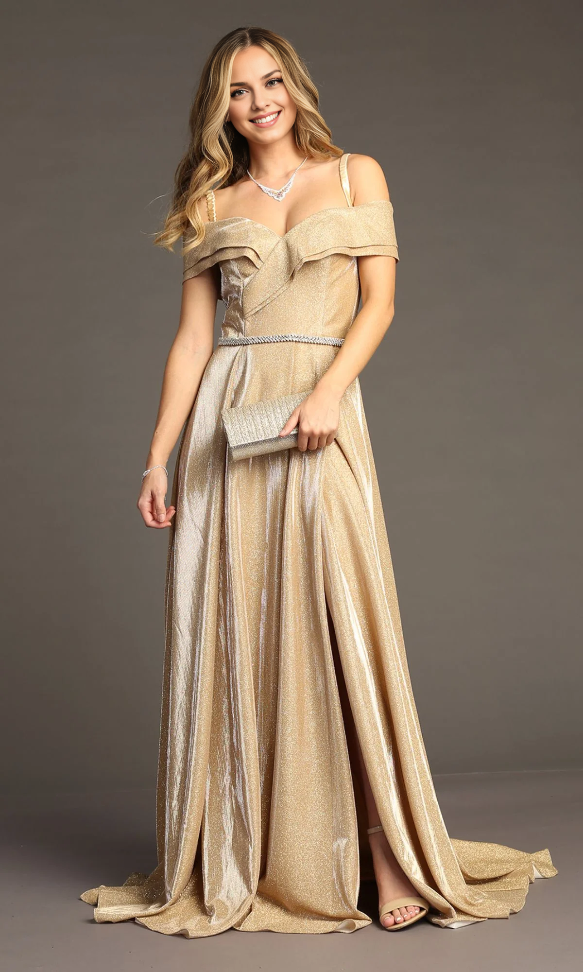 OKBBN Elegant Off Shoulder Long Sparkling Ball Dress