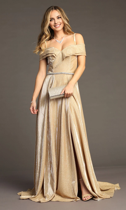 OKBBN Elegant Off Shoulder Long Sparkling Ball Dress