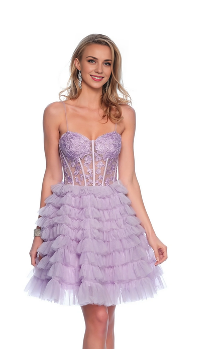 OKBBN A-line short see through tight corset with lace up and backless Homecoming Dresses