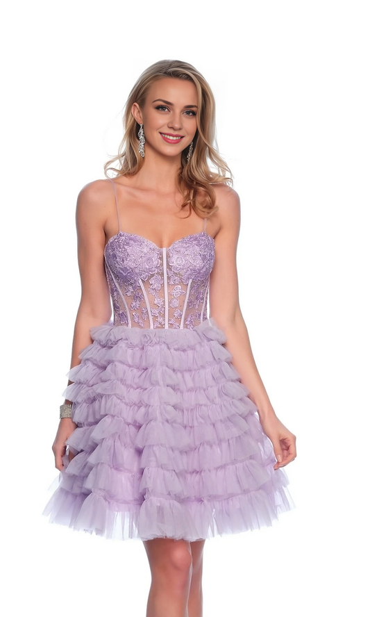 OKBBN A-line short see through tight corset with lace up and backless Homecoming Dresses