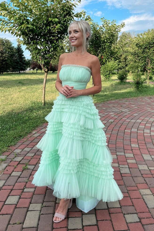 OKBBN Cute A-line Off Shoulder Chiffon Layered Ruffle Ball Dress