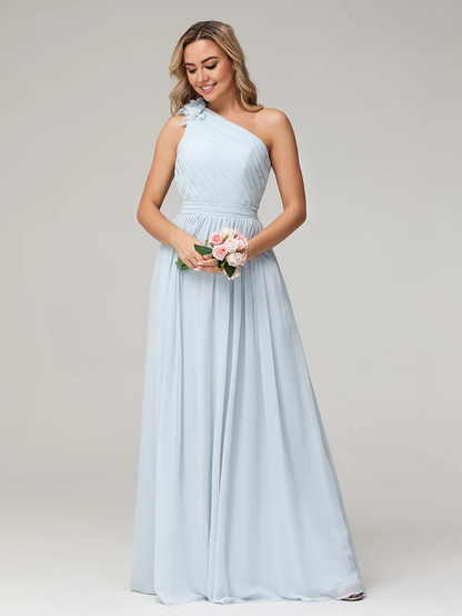 OKBBN Single Shoulder Pocket Chiffon Bridesmaid Dress