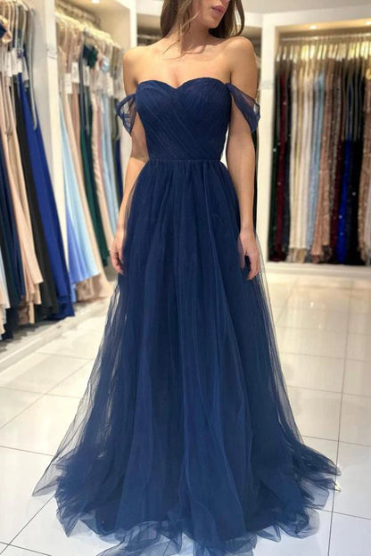 OKBBN charming long A-line off shoulder chiffon ball gown