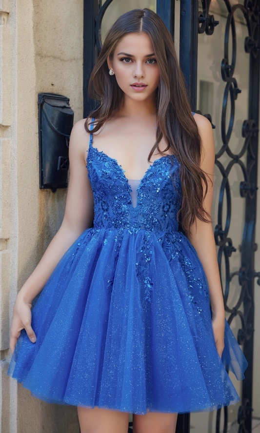 OKBBN Sparkling Chiffon A-line Embroidered Perspective Tight corset Homecoming Dresses