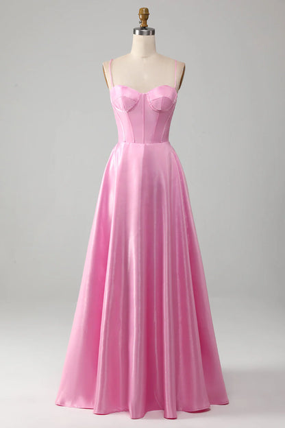 OKBBN A-line thin shoulder strap tight corset long ball dress