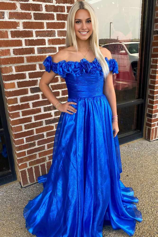 OKBBN A-line off shoulder satin ball gown