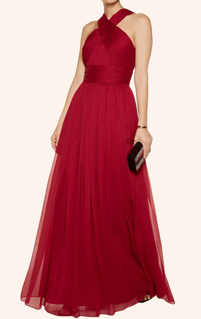 OKBBN backless chiffon long minimalist ball gown