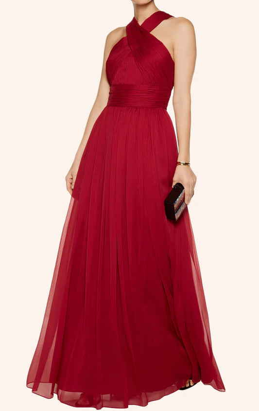 OKBBN backless chiffon long minimalist ball gown