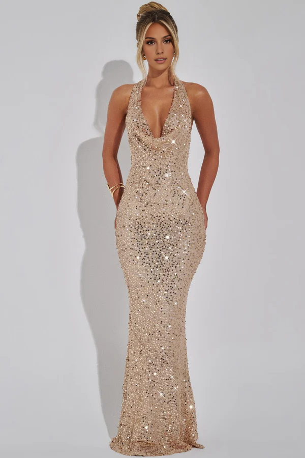 OKBBN Charm and Sparkling Mermaid Low V-neck Bareback Sleeveless Glitter Bareback Ball Dress