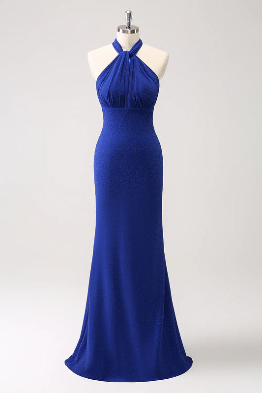 OKBBN mermaid neckband pleated backless long dance dress